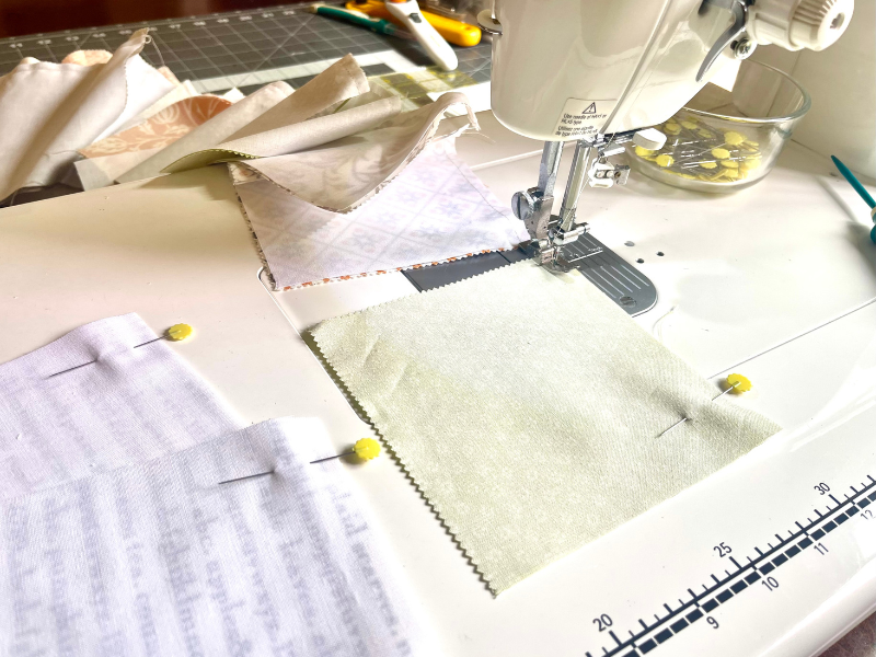 chain piecing fabric on sewing machine