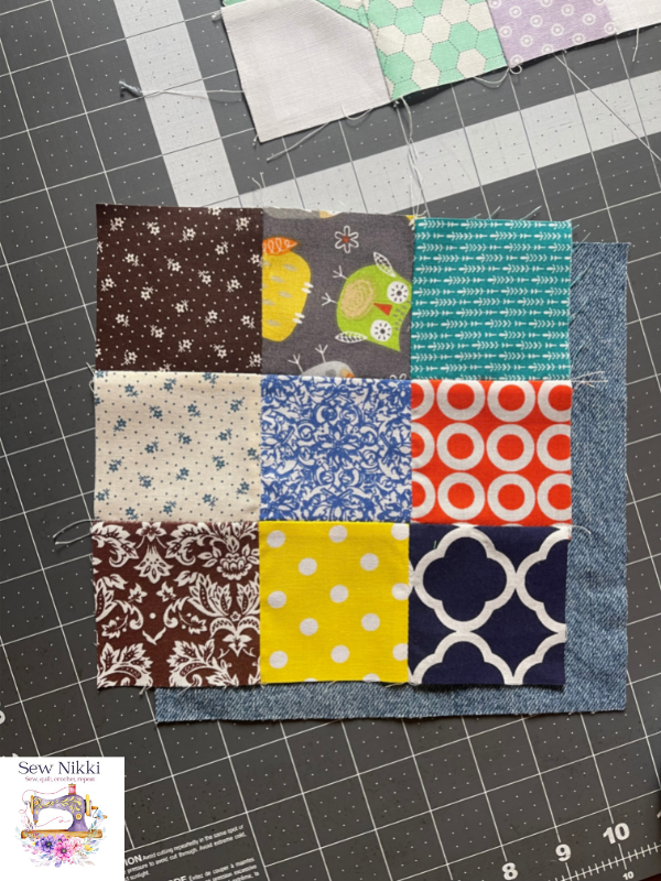 9 patch quilt block for recycled denim potholders