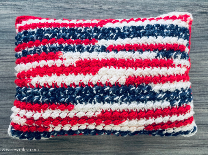 Crochet Pillow Free Pattern - completed Patriotic Rectangle Throw Pillow by Sew Nikki