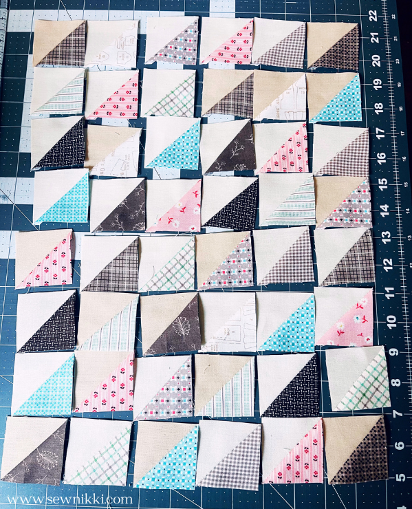 Mini Quilt Patterns - laying out half square triangles into quilt pattern
