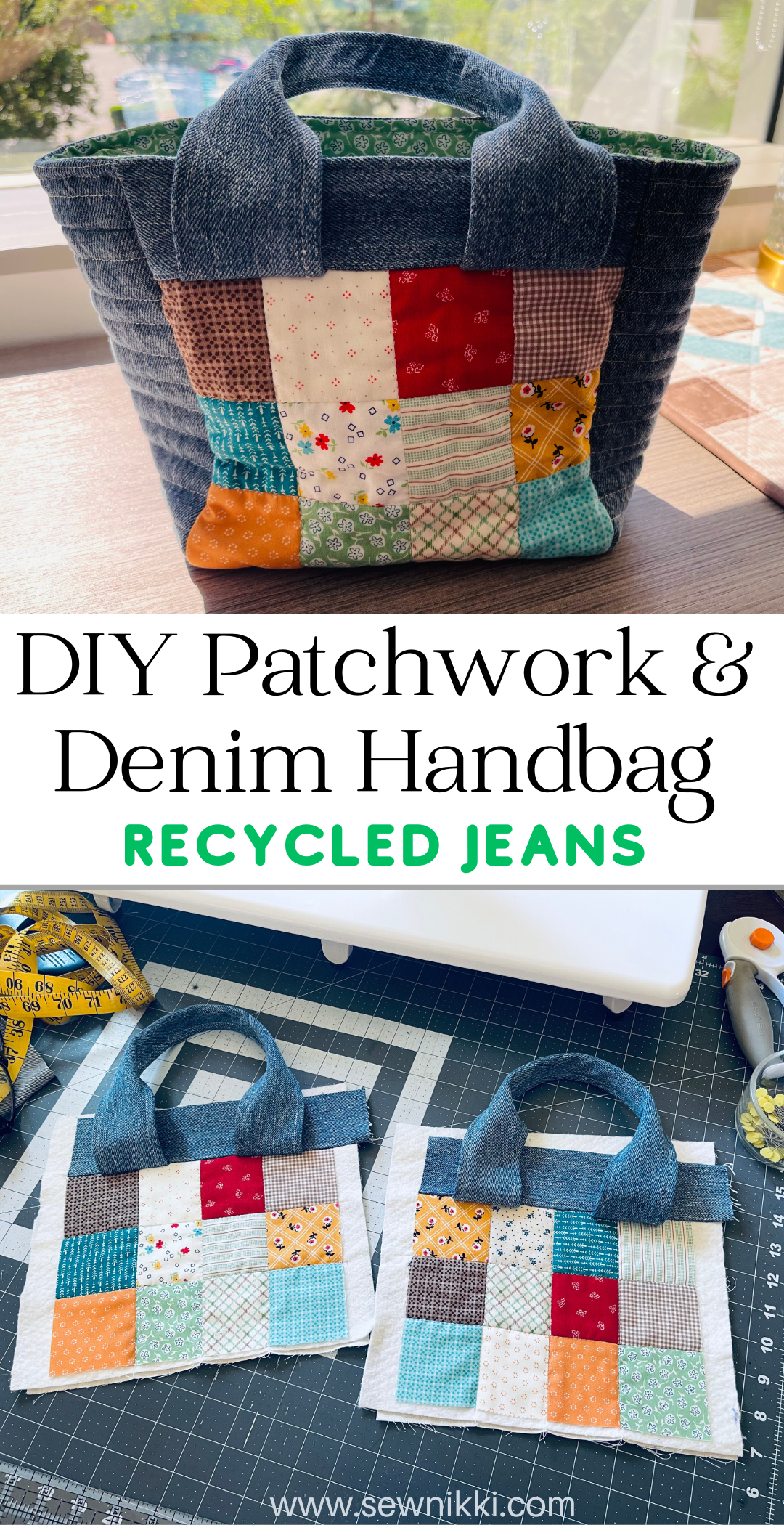 How to Sew a Handbag with Recycled Jeans Tutorial - Sew Nikki