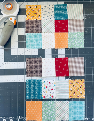 how to sew a handbag - making patchwork units for sides of bag
