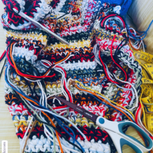 Learning to crochet – using multiple strands to make thick yarn for crochet rug