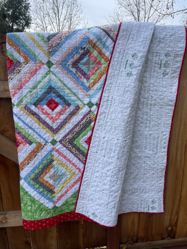 How to quilt on a sewing machine - completed log cabin machine quilted on domestic sewing machine by Sew Nikki.
