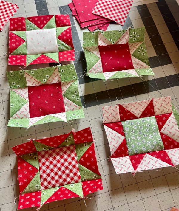 Little Stars - free sawtooth star quilt pattern table runner by Sew Nikki.