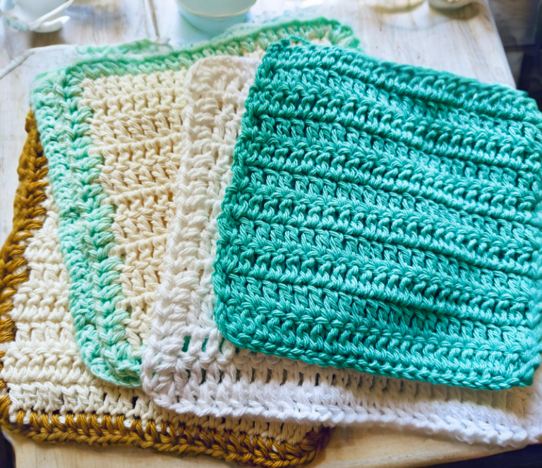 crochet dishcloths on table