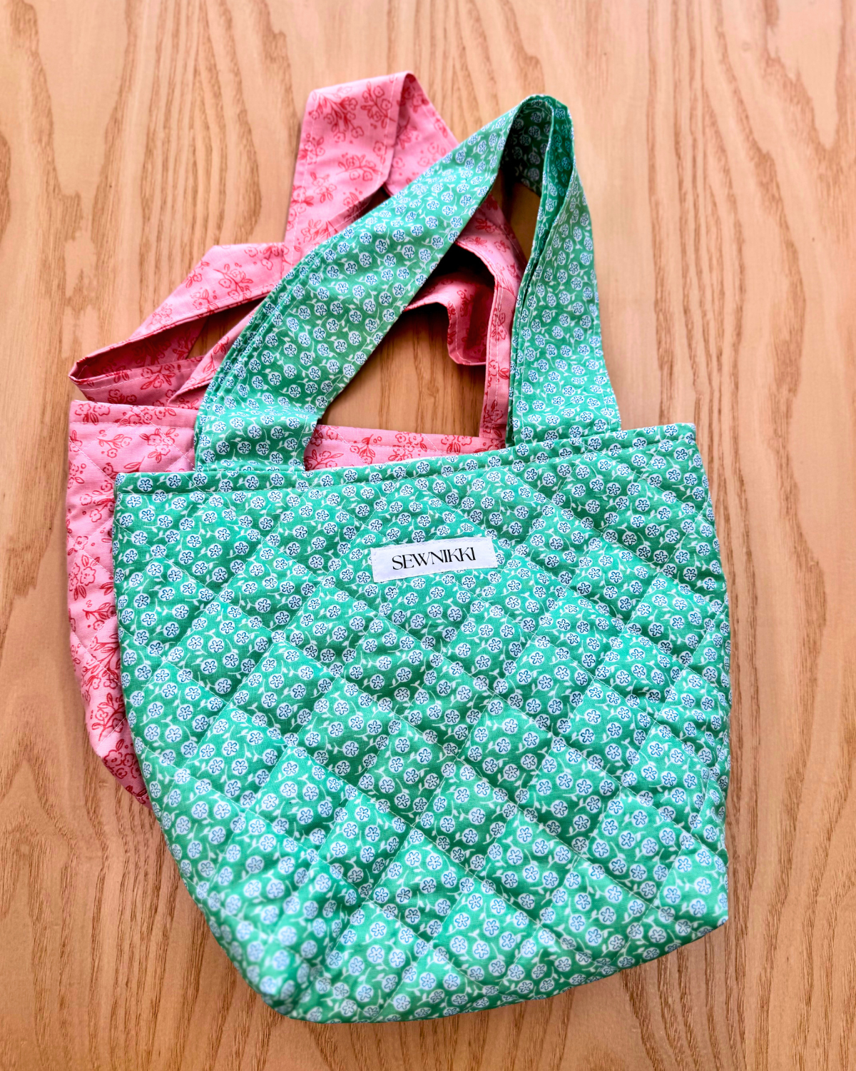 Green Flowers Small Quilted Tote Bag