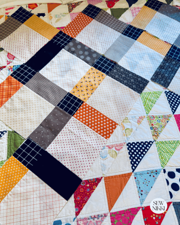 Building the on point quilt row by row going diagonally by Sew Nikki