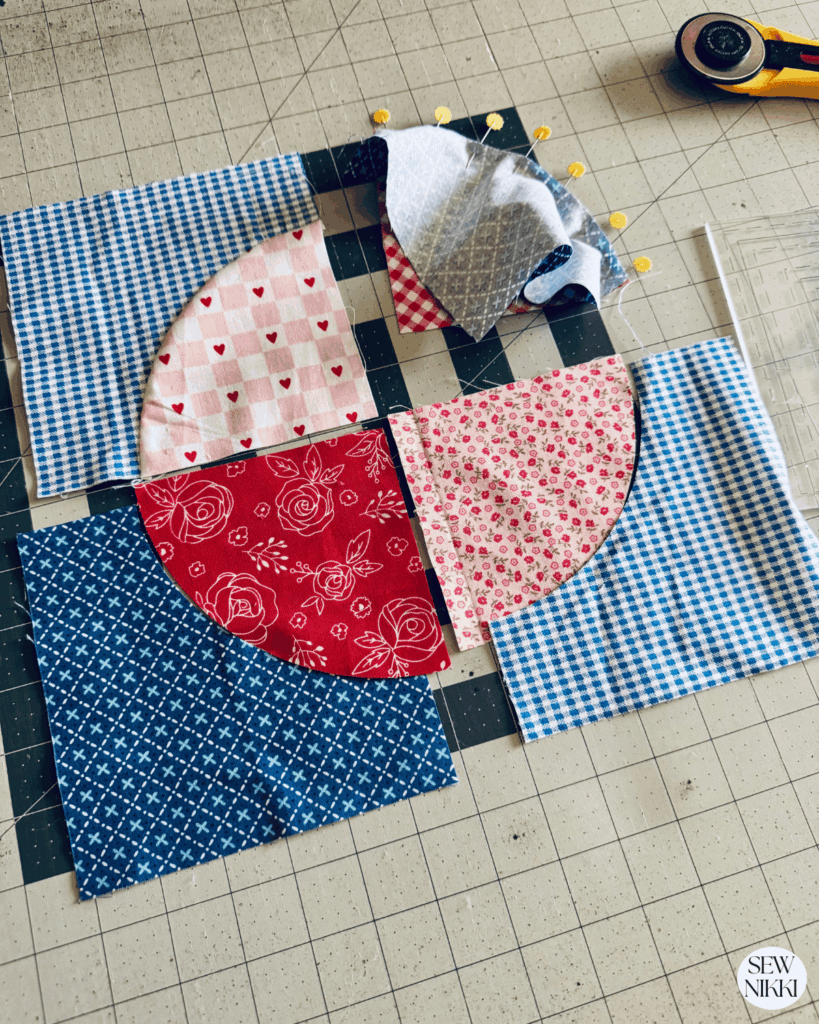 Circle quilt pattern - lay out your circle block pieces after cutting fabric using templates as guides.