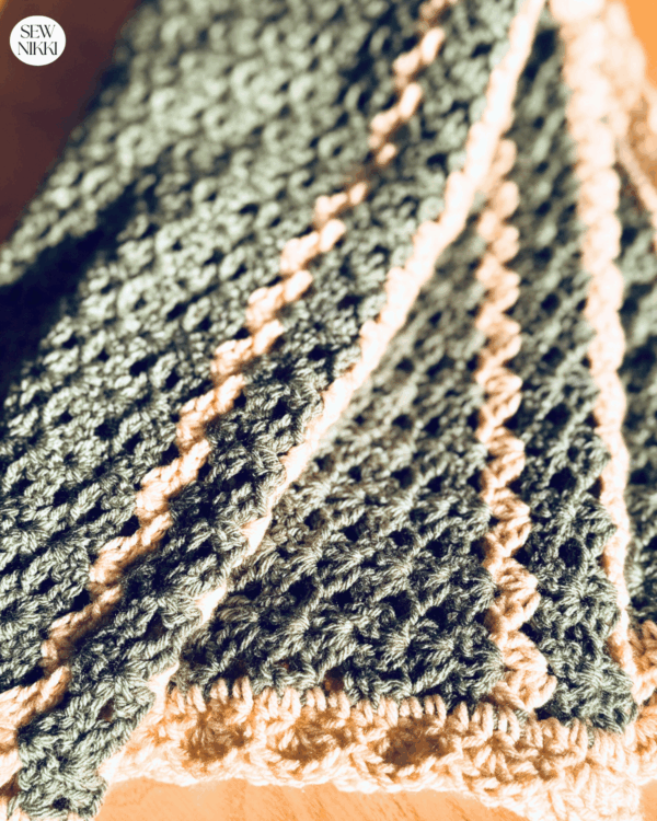 Close up of the Iris Stitch and shell border by Sew Nikki