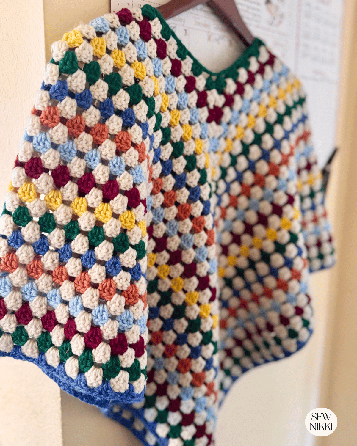 Crochet poncho pattern finished by Sew Nikki - retro granny stripes.
