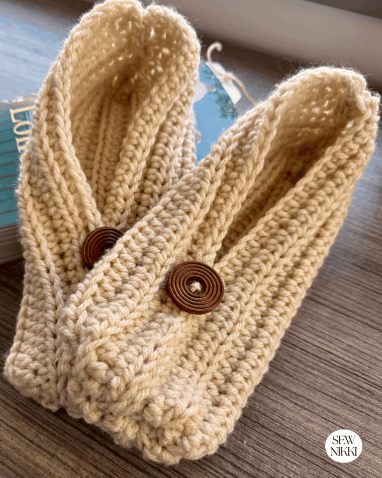 Finished Quick and Easy Red Heart Free Crochet Slipper Pattern by Sew Nikki