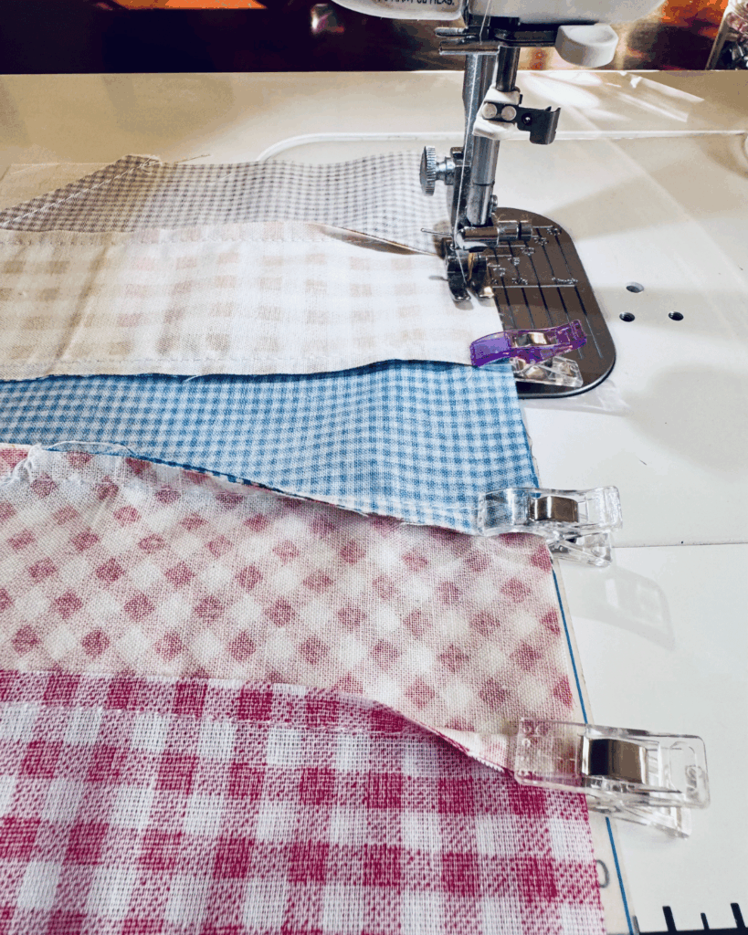 Sewing rows together to form the heart block by Sew Nikki