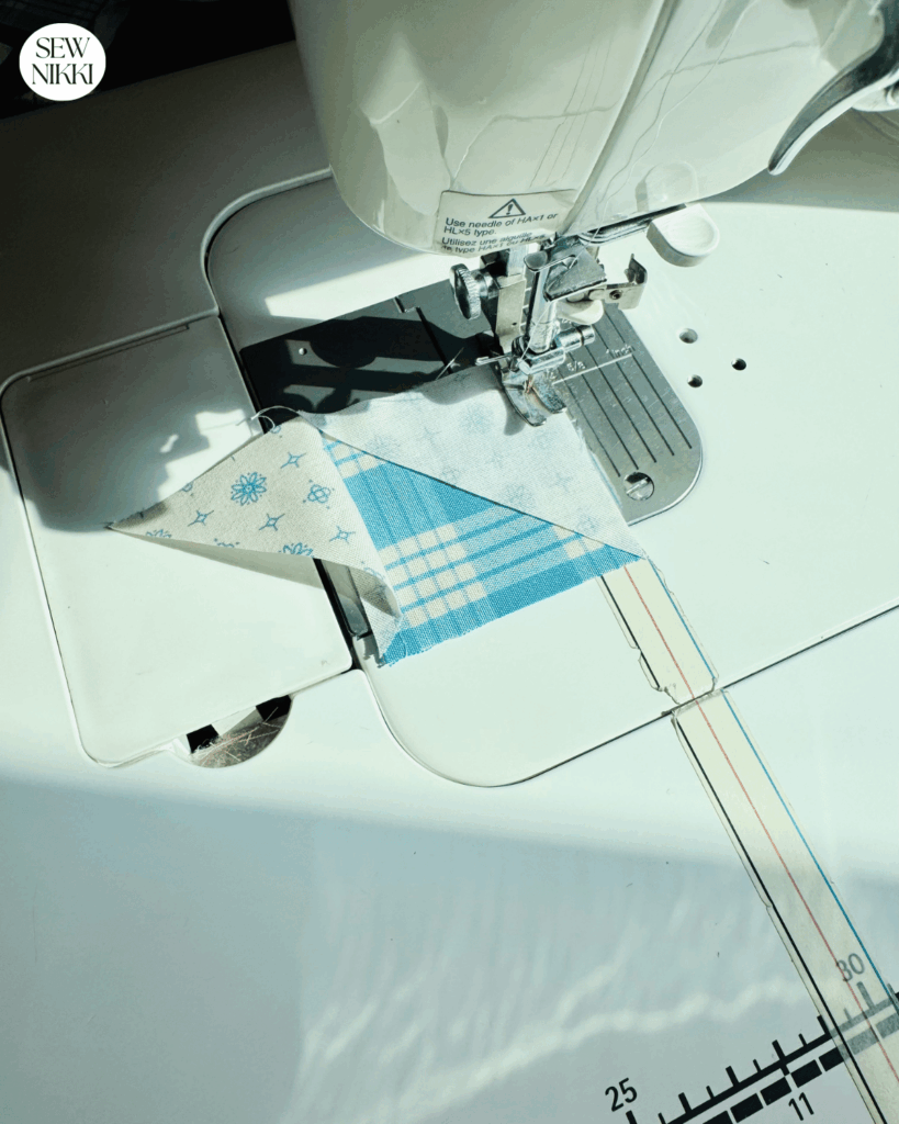 Adding setting triangles to the granny square quilt block by Sew Nikki