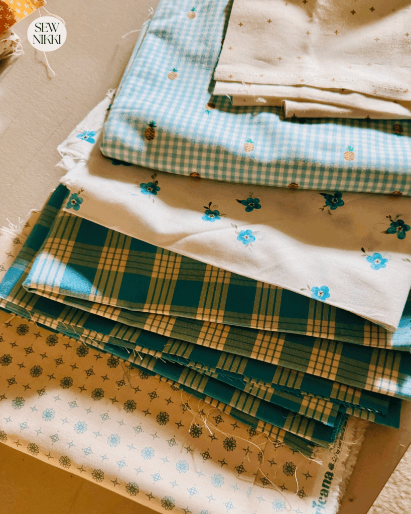 For a scrappy quilt block, use five different fabrics either in one color palette or a mixture or just two by Sew Nikki