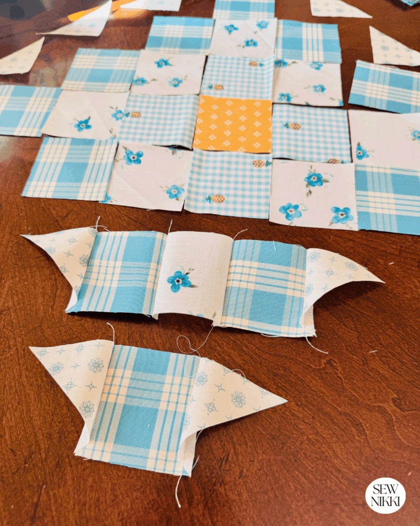 Granny Square Quilt Block Pattern by Sew Nikki - sewing the blocks together to form diagonal rows