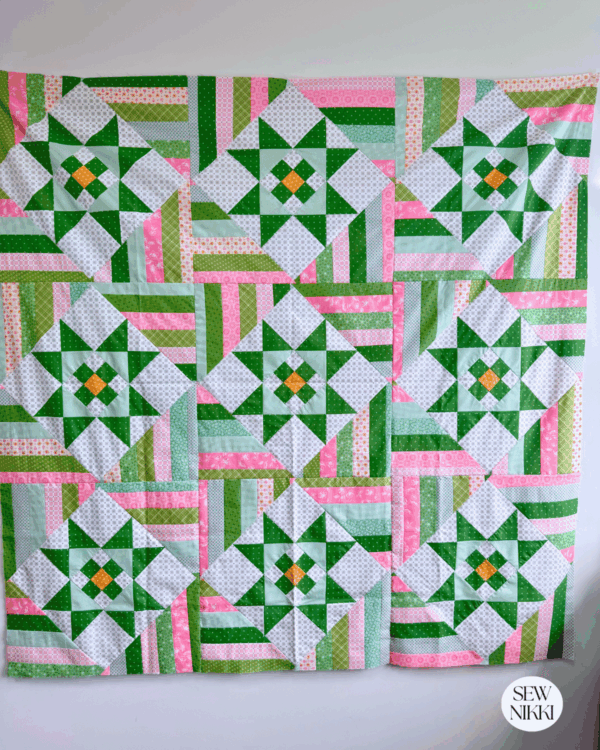 Ohio Star Quilt Pattern by Sew Nikki - finished quilt top straight view.
