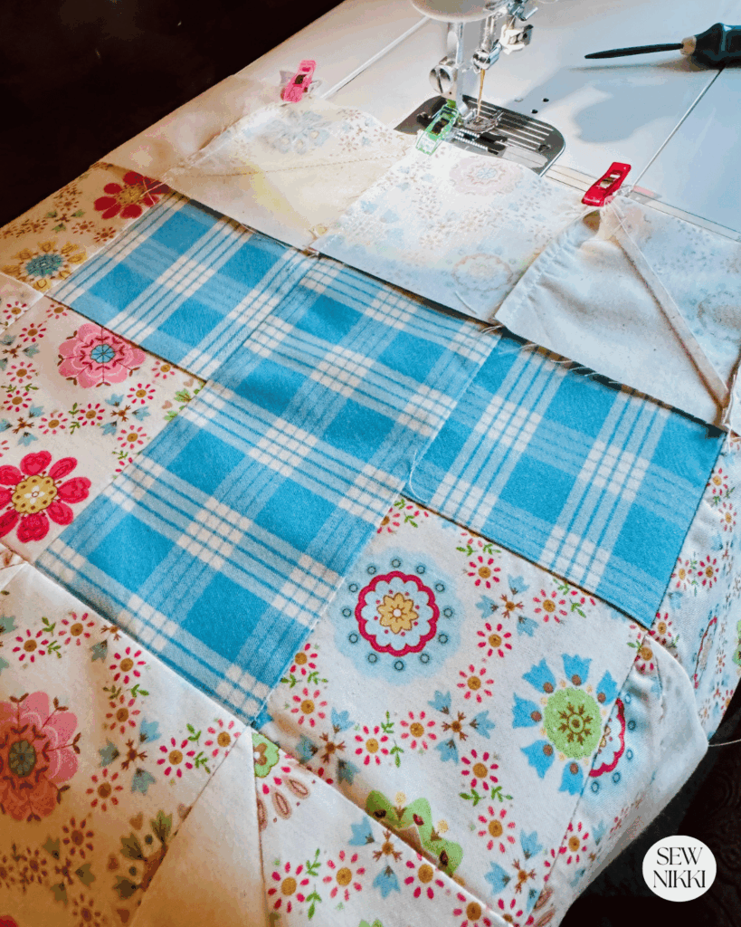 Sewing the different sized quilt blocks to see which one I like best for my modern quilt pattern by Sew Nikki