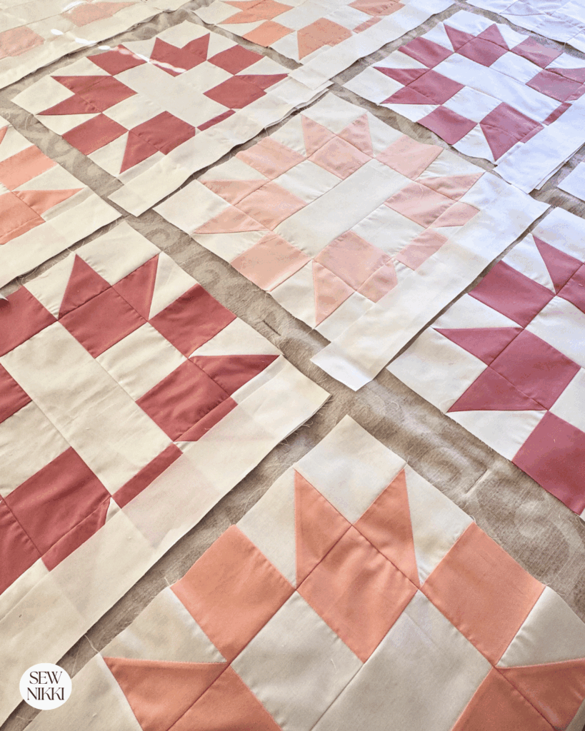 Adding sashing to the rows for this modern Sisters Choice quilt pattern by Sew Nikki