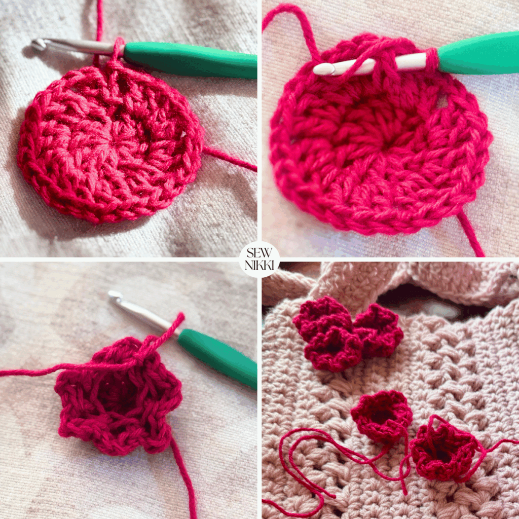How to make a crochet flower for market bag by Sew Nikki