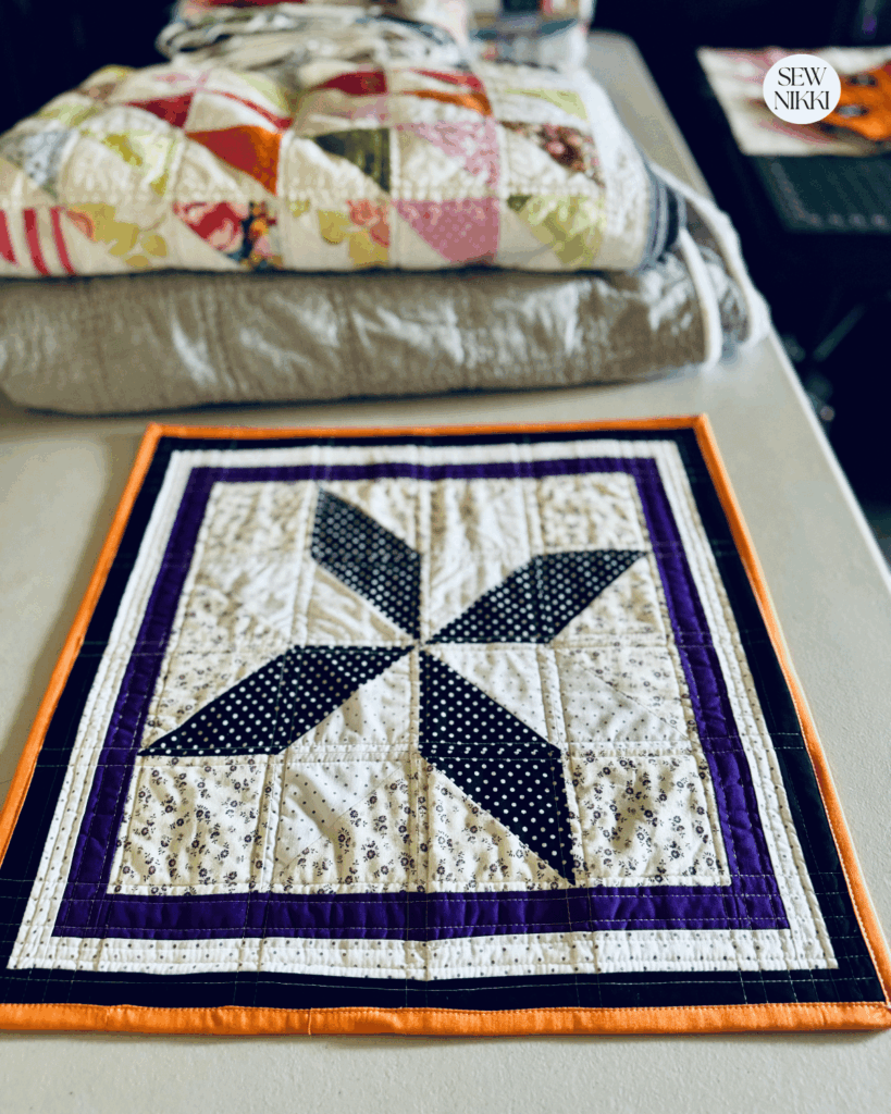Table toppers and runners are perfect for using the no binding method to finish your quilt by Sew Nikki