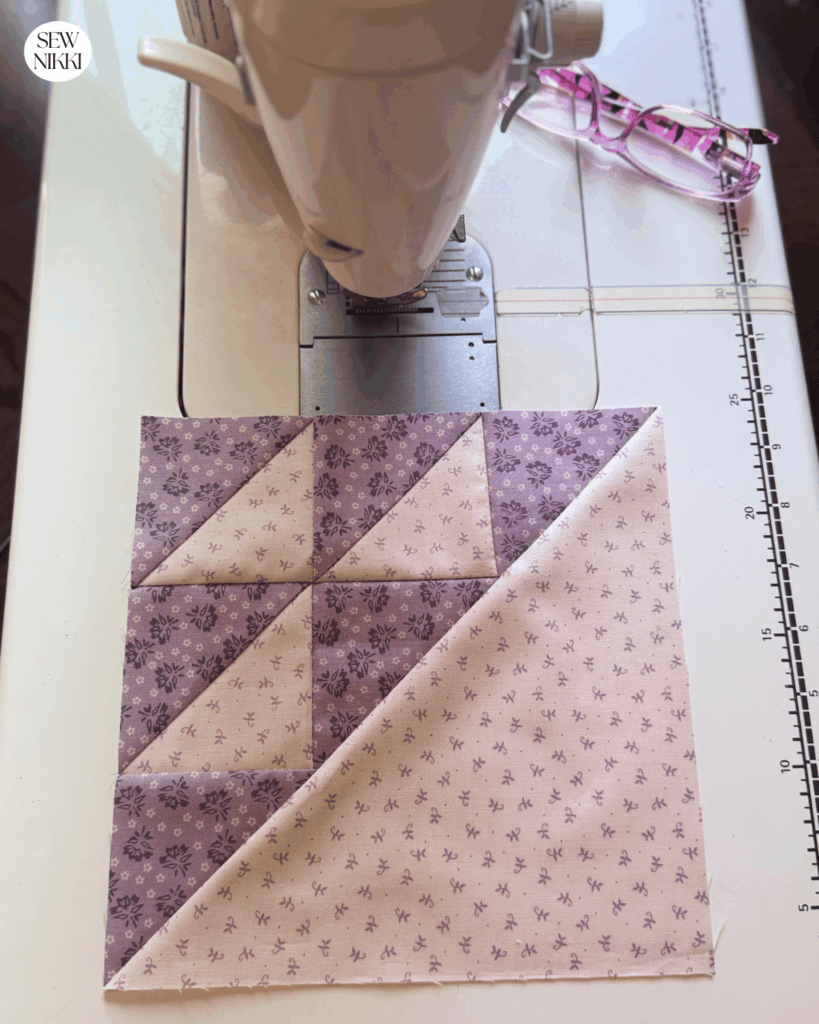 One finished Birds in the Air quilt block by Sew Nikki
