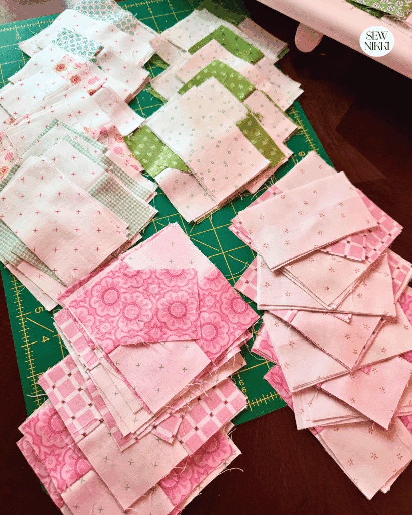 Irish chain block assembly, stacks of units to make one block each by Sew Nikki
