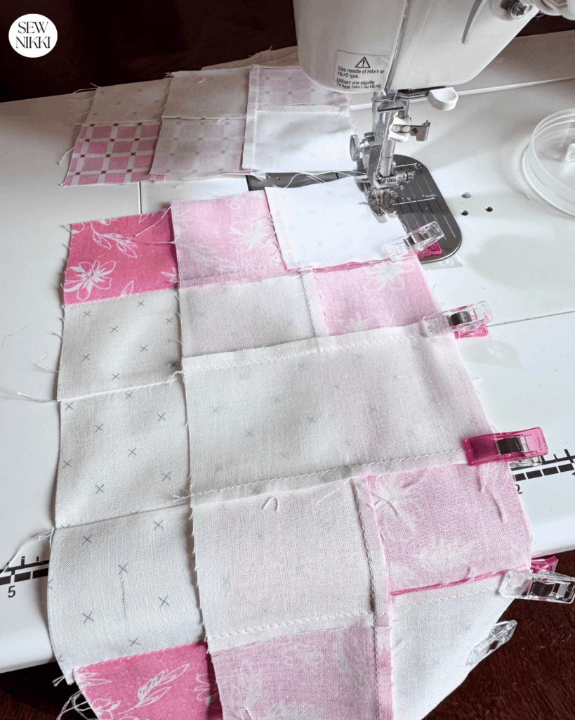 Sewing rows together and paying attention to nesting the seams by Sew Nikki