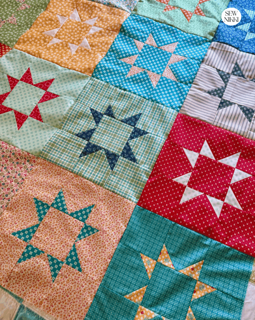 8 Point Star Quilt Block Free Pattern by Sew Nikki - finished quilt top.