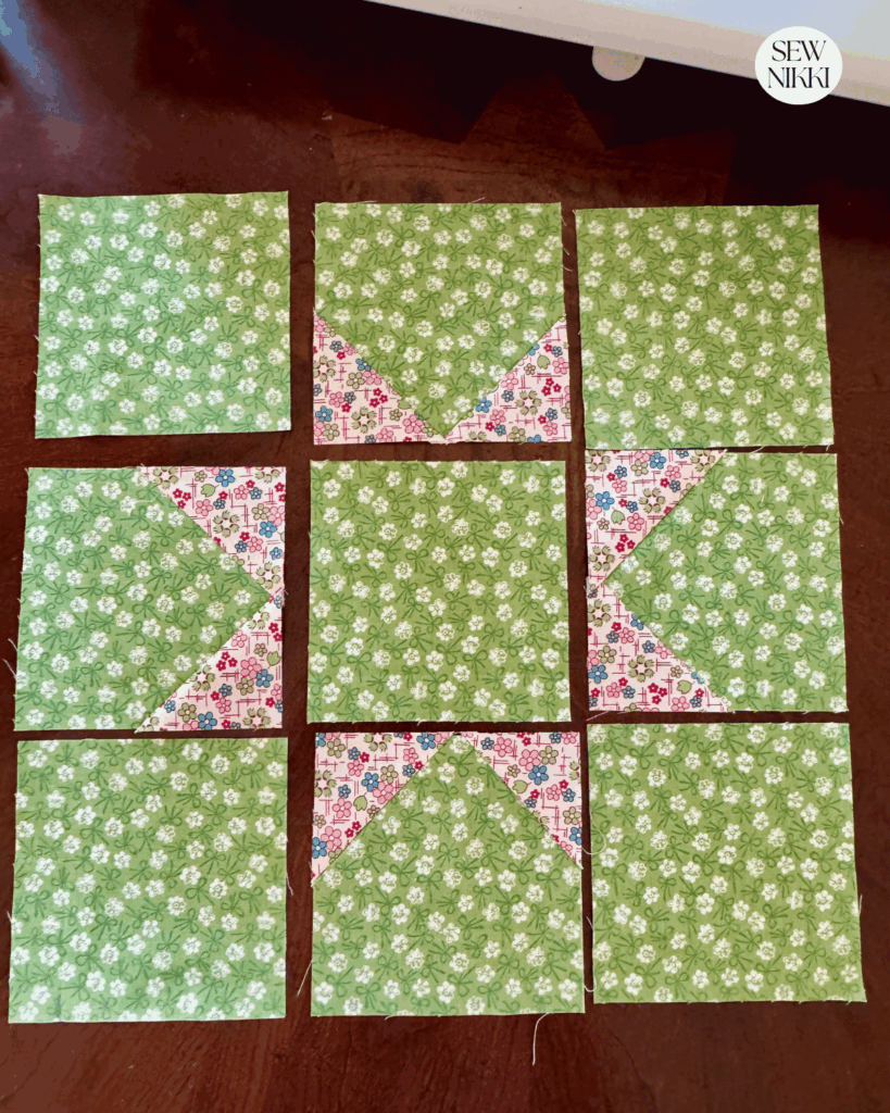 After star units are done, lay out your block units like this and sew together by Sew Nikki