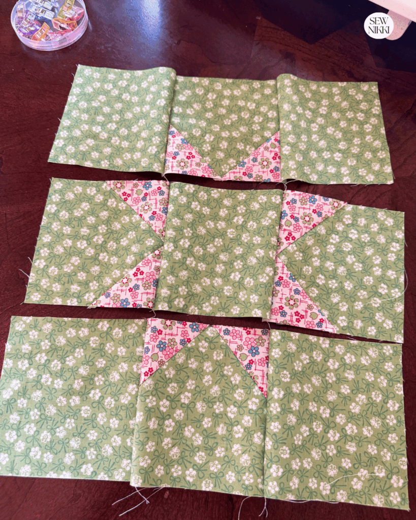All the rows are sewn, not sew the rows together to finish the 8 point star block by Sew Nikki