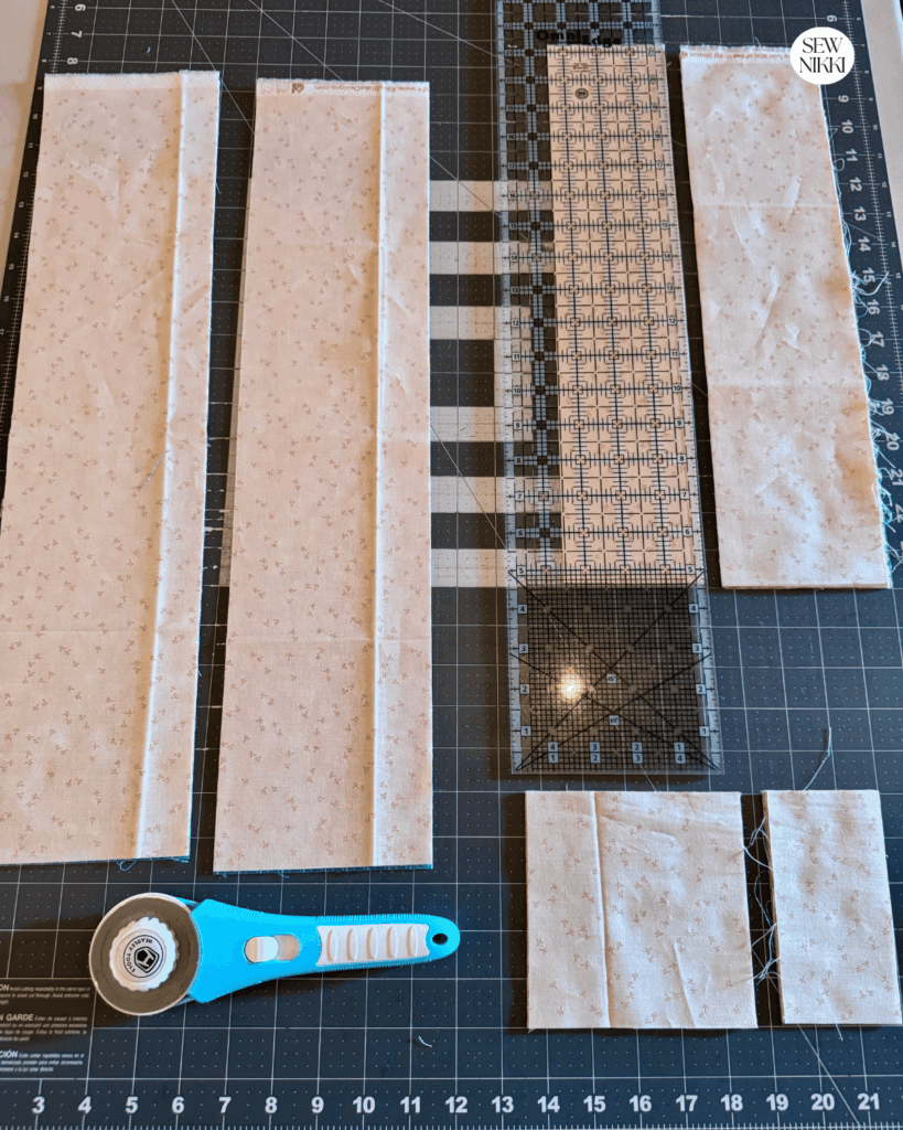 Cutting up multiple fat quarters to make an eight point star quilt block by Sew Nikki - cutting the fabric efficiently.