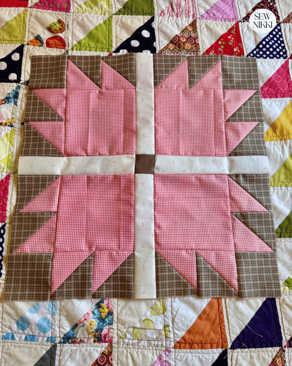 Large Bear Paw Quilt Block Pattern by Sew Nikki - one finished 18.5 inch block.