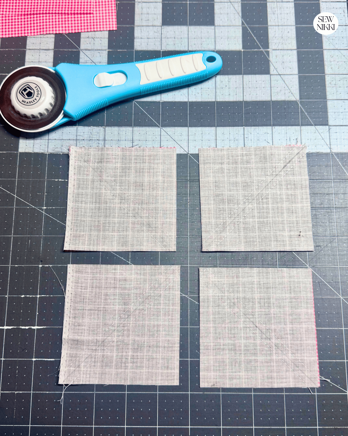 Magic 8 HSTs by Sew Nikki - then cut each unit diagonally on the marked line.