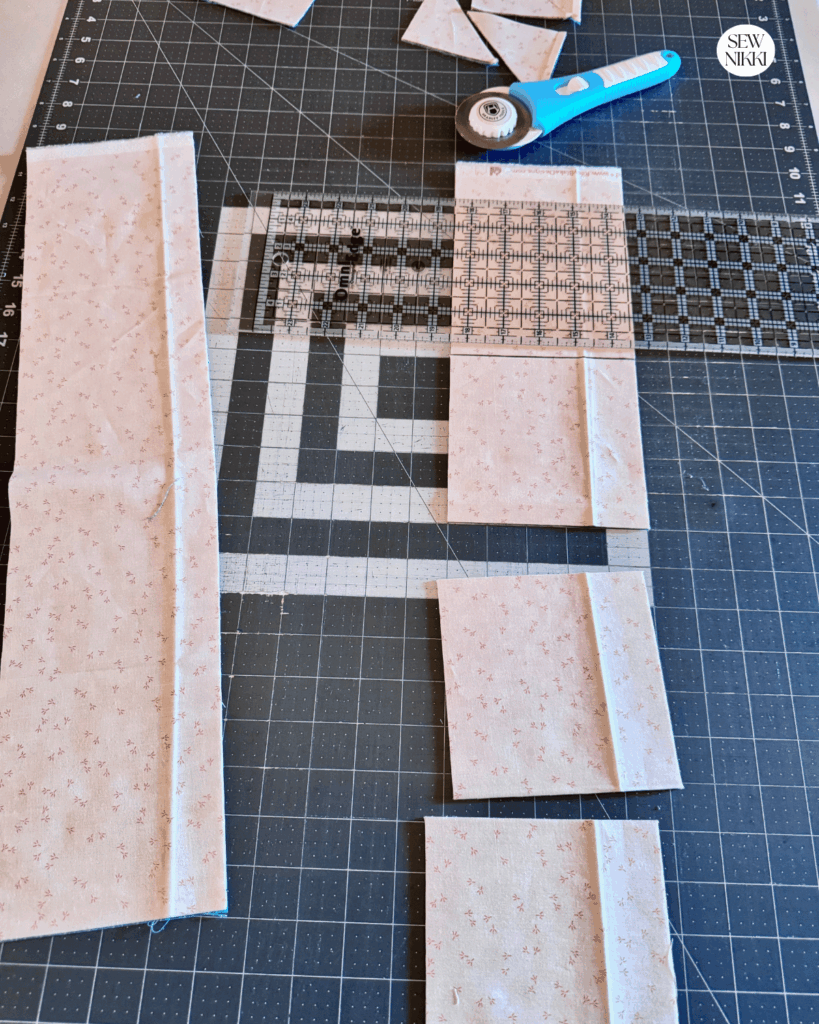 Sub cutting 5 squares from the two 5 strips by Sew Nikki