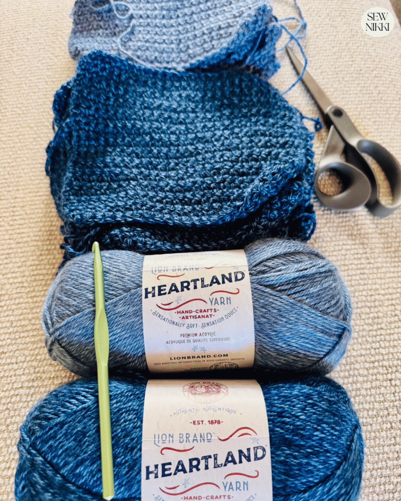 Materials for the Patchwork Square Crochet Blanket by Sew Nikki